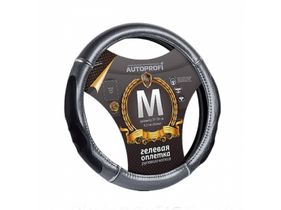 Оплётка руля кожа вставки под карбон, гелевый наполнитель (серый) M