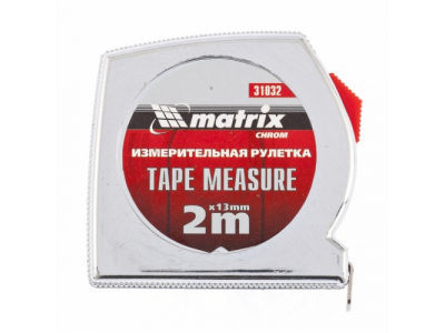 Рулетка Chrom, 2 м x 13 мм, хромированный корпус// MATRIX