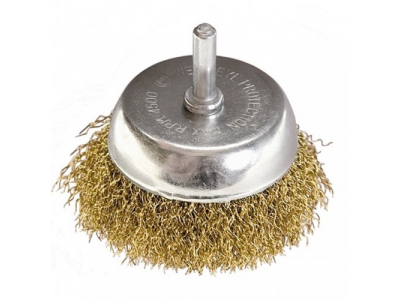Щетка для дрели, 75 мм, "чашка" со шпилькой, латунированная витая проволока // MATRIX
