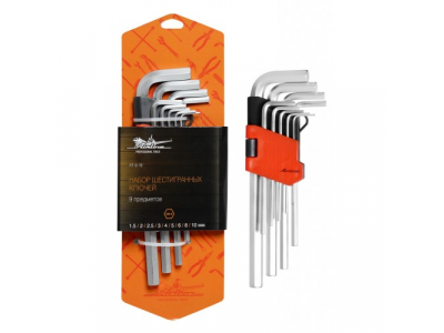 Набор шестигранных ключей 9 предметов, пласт.подвес AIRLINE