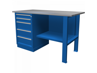 Верстак однотумбовый с 5 ящиками (1390х686х845h), оцинкованная столешница